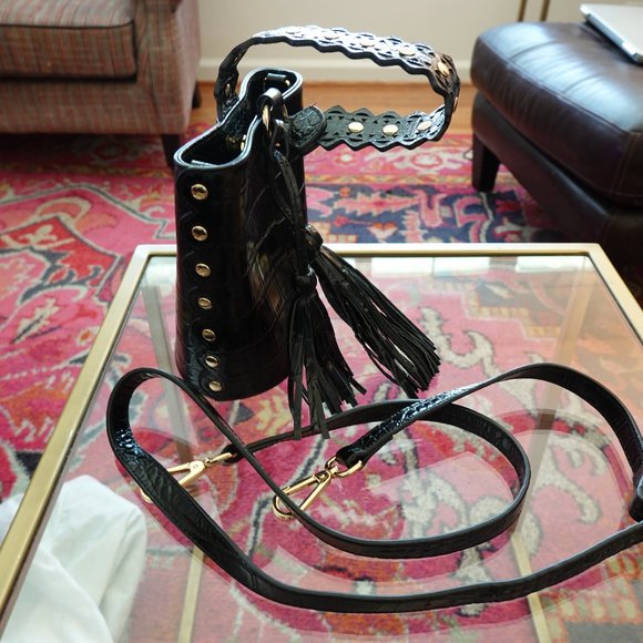 NEW ❤️ Florian London Black Croc Embossed Bucket Crossbody / Wristlet (P… - Picture 2 of 16
